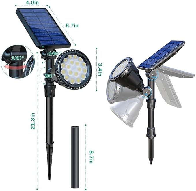 Solar Spot Lights Outdoor Waterproof Solar Landscape Spotlights 18 LED 2-in-1 Uplights Adjustable Flag Pole Lights Solar Powered 3000k Warm White for Garden Yard Driveway Pathway