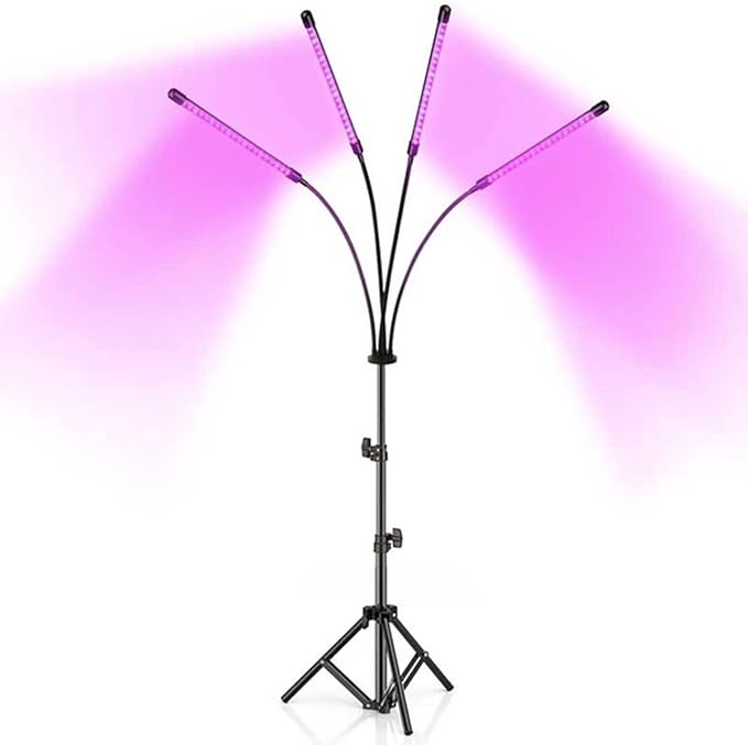 Grow Lights for Indoor Plants Full Spectrum Four Head Clip-on Plant Lamp with Full Spectrum &amp Red Blue Spectrum 3/9/12H Timer 1.2m Stand Suitable for Indoor Plants Growth