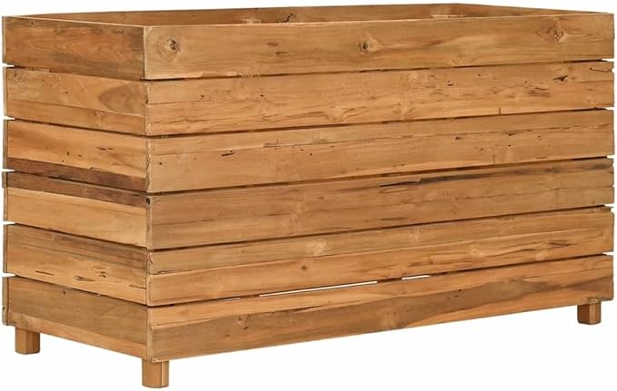 Raised Garden Bed Natural Teak Wood Planter Box Rustic Outdoor Indoor 39.4x39.4x21.7 Inch Durable Planters for Outdoor Plants Gardening