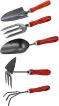 5pcs Gardening Tool Set with Shovel and Rake Metal Handled Hand Tools for Flower Planting and Soil Loosening Suitable for Home Vegetable and Flower Gardening
