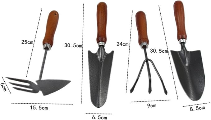 NUOBESTY 4pcs Mini Garden Tool Set with Thickened Iron Stoving Varnish Shovels and Wooden Handles for Planting and Pot Gardening