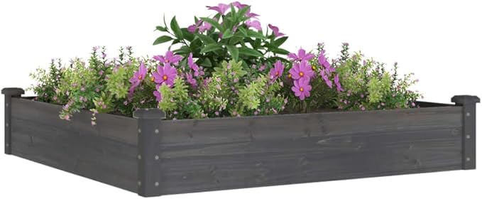 Grey Solid Fir Wood Raised Garden Bed 47.2x47.2x9.8 Inch Square Planter Box for Outdoor Plants Durable Garden Bed with Non-Woven Fabric Liner