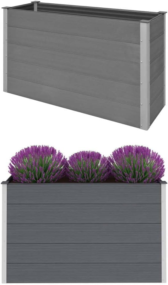 Garden Raised Bed WPC Planter Boxes Outdoor Garden Bed Outdoor Gardening and Planting Ideal for Vegetables and Plants 59.1x19.7x35.8 Gray