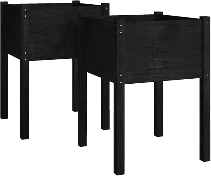 Raised Bed Wood Raised Beds for Garden Wooden Raised Bed Planter Raised Bed Wood Black Herb Bed Wood Flower Box Flower Box Flower Pot Garden Planter 50 x 50 x 70 cm Pack of 2