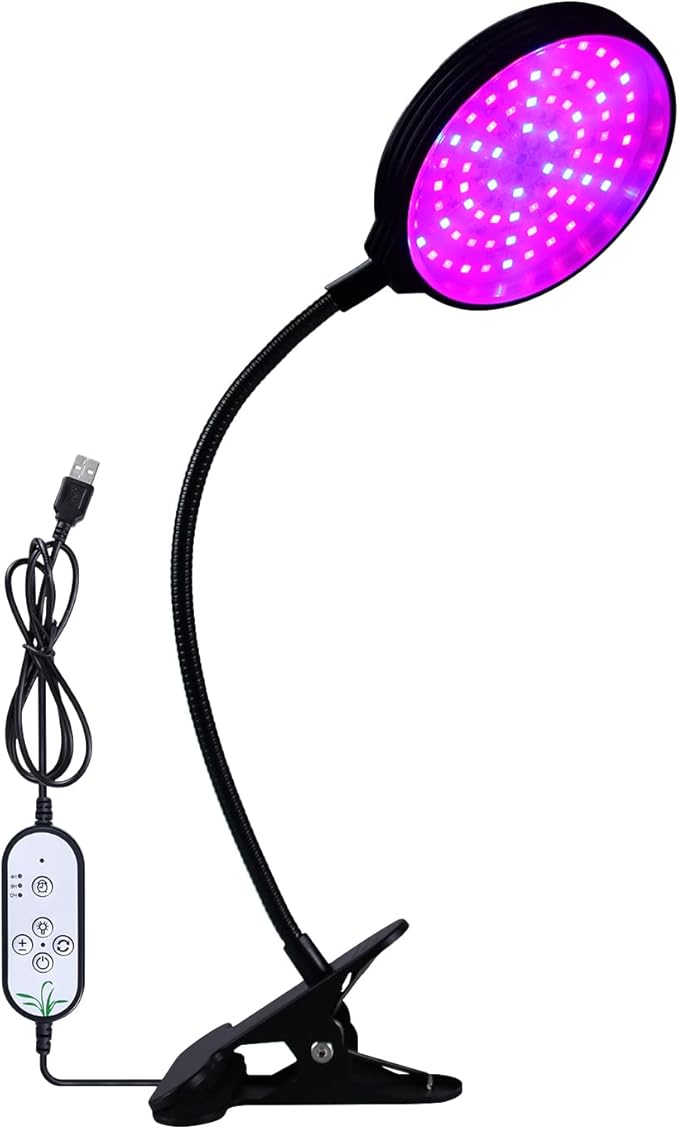Sunlike LED Grow Light with Blue Red Light USB Powered 4/8 / 12H Timer &amp 5 Brightness Levels - Full Adjustable Gooseneck Waterproof Clip for Indoor Plants &amp Seedlings (Type 1)