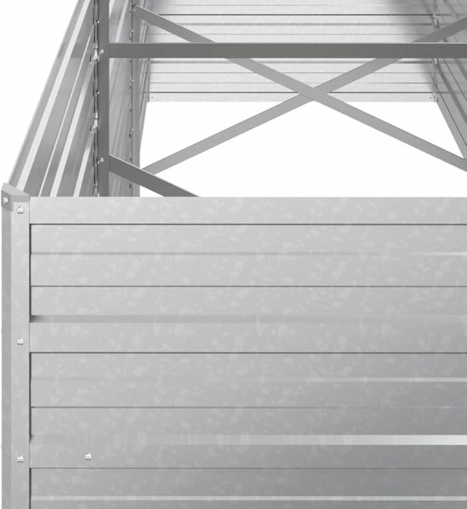 vidaXL Rectangular Garden Raised Bed - Versatile Galvanized Steel Planter Pot - DIY Friendly - Large Outdoor Flower/Herb/Vegetable Bed - Easy Assembly - Durable &amp Weather-Resistant - Silver Finish