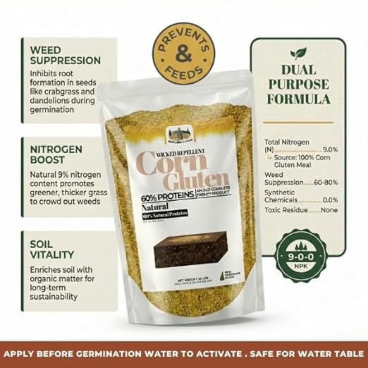 Old Cobblers Farm™ Wicked Repellent Corn Gluten - Lawn Care for Healthy GrassPre-emergant Ground-Breaking Formula with Pure Corn Gluten (5/10/15/20 lbs) (5 lbs)