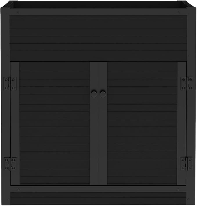 mondaria Raised Bed Garden Cabinet with Extra Storage Compartments Composite Planter Stand Box (Black)