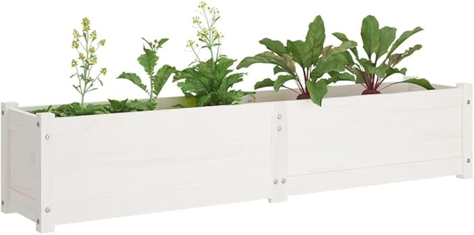2pcs Wooden Garden Planter Box Outdoor Raised Garden Bed Garden Yard Wood Box for Vegetables Flowers Herbs and Succulents White 59.1x12.2x12.2 Solid Wood Pine