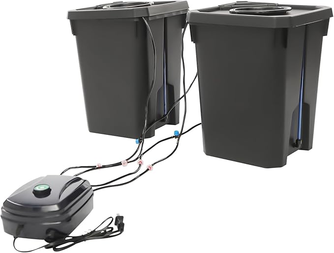 Hydroponic Bucket Set 2 PCS Deep Water Culture Growing Bucket 5 Gallon Water Culture with Air Pump Hydroponics Growing System for Home Kitchen Garages Indoor and Outdoor