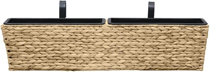 Planter Set of 2 Natural Water Hyacinth Steel Baskets for Indoor Garden Raised Flower Bed Patio Cages and Baskets