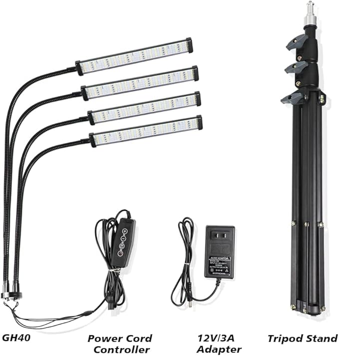 GHodec Grow Light with Stand 200W 6000K Full Spectrum Gooseneck Floor Plant Light for Indoor Plants Growing5 Dimmable Levels &amp Auto On/Off Timer Tripod Stand Adjustable 15-48 in