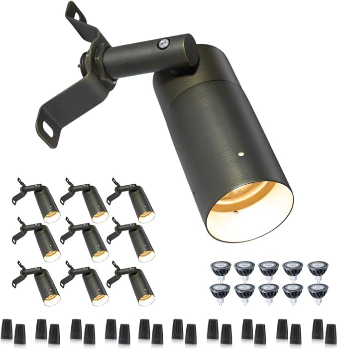 Gardenreet Brass Low Voltage Spot Downlights 12V Outdoor LED Landscape Down Lights for Roof Eaves Tree Garden Yard with 5W MR16 LED Bulb 2700K Warm White(10 Pack)