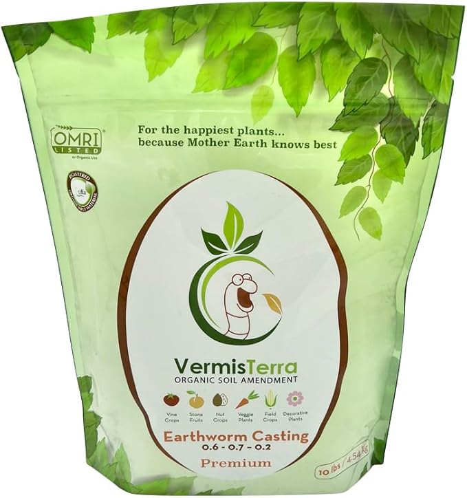 VermisTerra - Premium Earthworm Castings - Organic 10 LB Very fine Low Moisture Content Easy to Spread. Seed Starting propgation Improve Soil Structure Natural Plant Hormones for Fertility