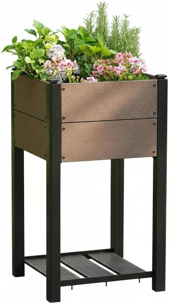 GarveeHome Wood-Look Raised Garden Bed – Large Tall Outdoor Planter Box for Vegetables Herbs Flowers – Durable Composite Deep Root Design for Patio Balcony Backyard