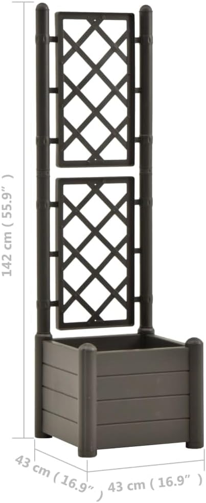 Garden Planter with Trellis Outdoor Planter Box with Trellis Raised Garden Bed with Trellis for Climbing Plants Vegetable 16.9x16.9x55.9 PP Anthracite-523