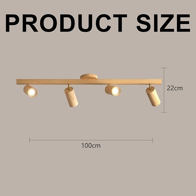 Rotatable Wooden Ceiling Light Adjustable LED Track Lighting Kit Modern Spotlight for Home Farmhouse Kitchen 2-Light