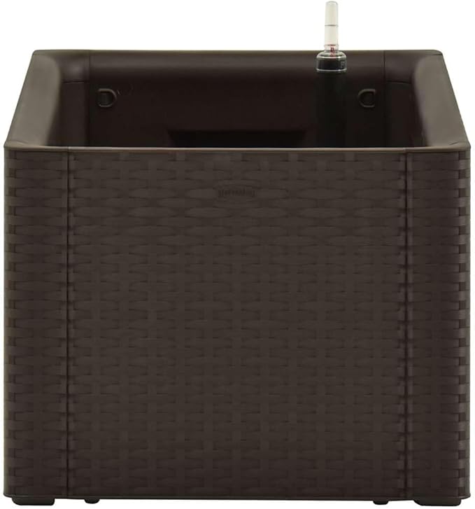 Raised Garden Bed Mocha Polypropylene Large UV-Resistant Self-Watering Planter Box 39.4x39.4x13.0 Inch Basketweave Design for Outdoor Plants