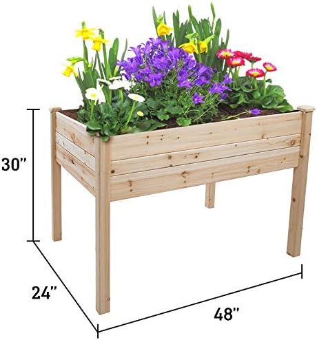 Raised Fir Wood Garden Planter - 48L x 24W x 30H - Tool Free Assembly - By Trademark Innovations