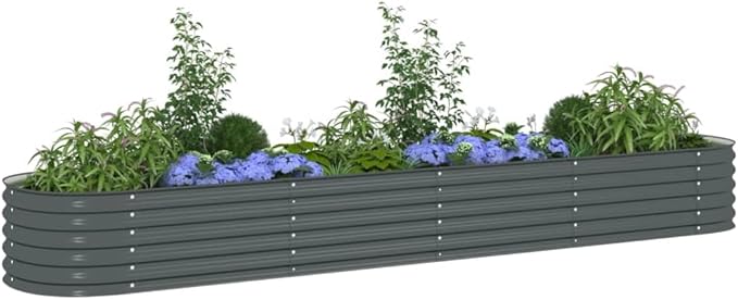 Outdoor Garden Raised Bed Galvanized Steel Garden Planter Box Metal Planter Box for Gardening Vegetables Flowers Herb 157.5x31.5x17.3 Galvanized Steel Gray-755
