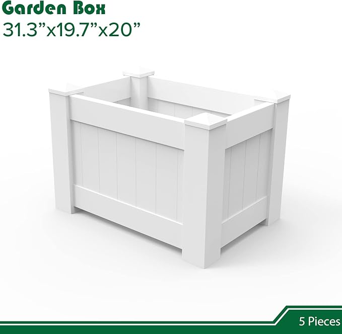 31 X 20 X 20 Raised Garden Box Above Ground Planter for Growing Vegetables Flowers Herbs DIY Gardening White Vinyl Garden Bed 5Packs