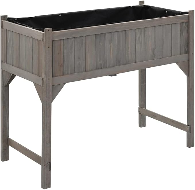 YAFF Raised Bed with Greenhouse 43.3x21.3x47.2 Solid Fir Wood(Gray)