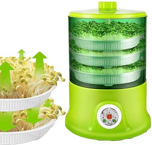 Automatic Bean Sprout Machine with 3 Layers 360 Degree Watering Large Capacity Thermostat for Radish and Wheatgrass