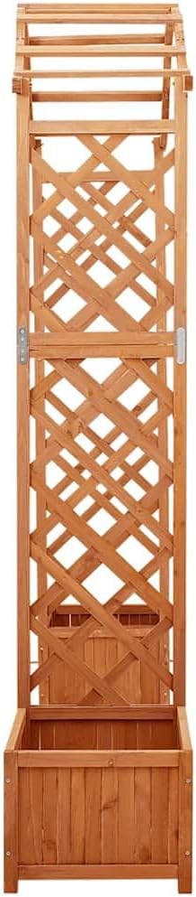 Wooden Garden Pergola with Planter Solid Firwood Planter with Trellis Outdoor Raised Garden Bed for Plants Hanging Flower Baskets Brwon-250