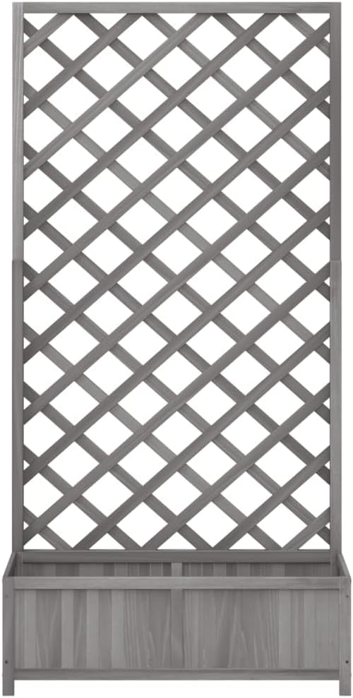 Raised Garden Bed with Trellis Gray Solid Fir Wood Outdoor Planter Box 35.4x13.8x70.9 Elevated Planter for Flowers Vegetables and Climbing Plants in Garden or Patio