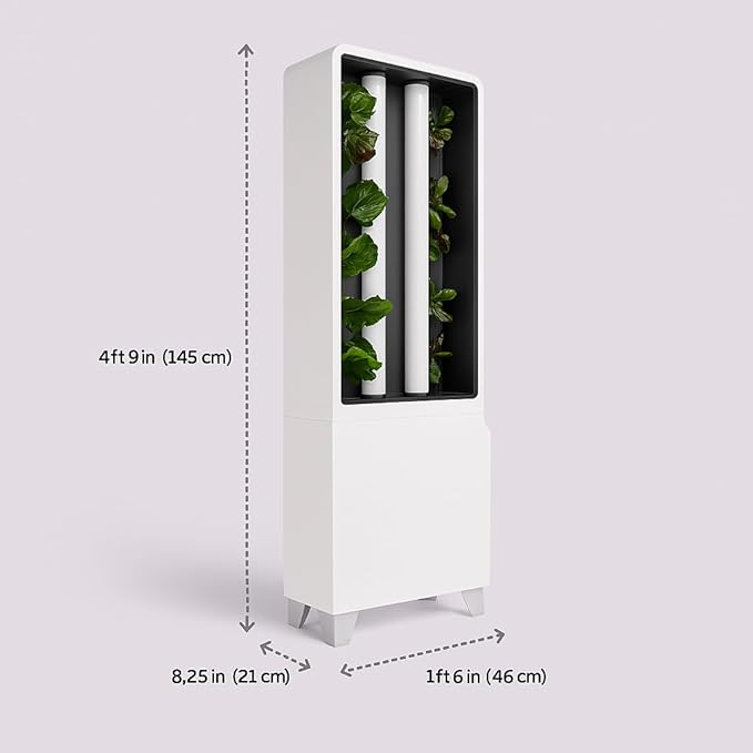 Just Vertical EVE Tower Garden | Hydroponic Growing System | Grow 12 Fresh Herbs &amp Vegetables Year-Round | Self-Watering Energy-Efficient LED Compact Design Fully Assembled | White