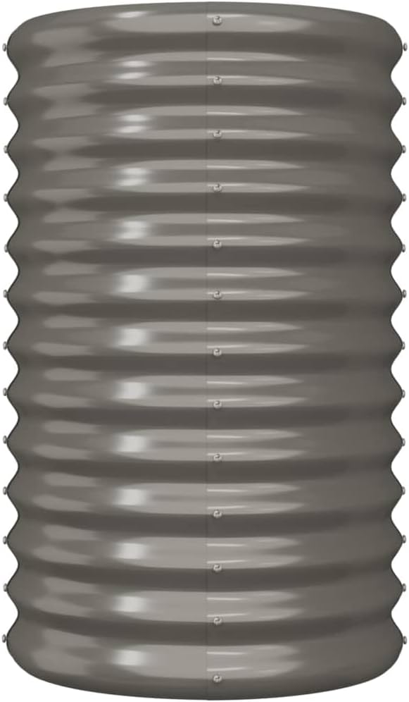 Large Cylindrical Grey Garden Planter Powder-Coated Steel Outdoor Durable Modern Design for Flowers Herbs Vegetables on Patio Balcony and Terrace