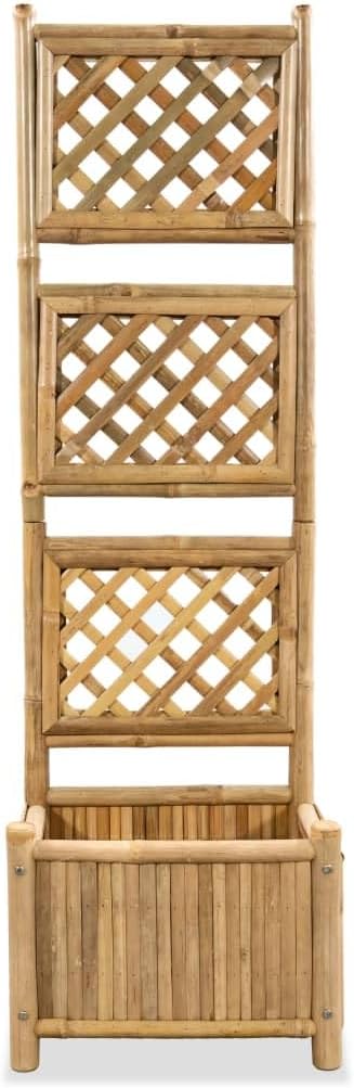 Garden Raised Bed with Trellis Natural Bamboo 15.7in Tall Outdoor Planter for Climbing Plants Patio Balcony Durable Weather-Resistant Finish