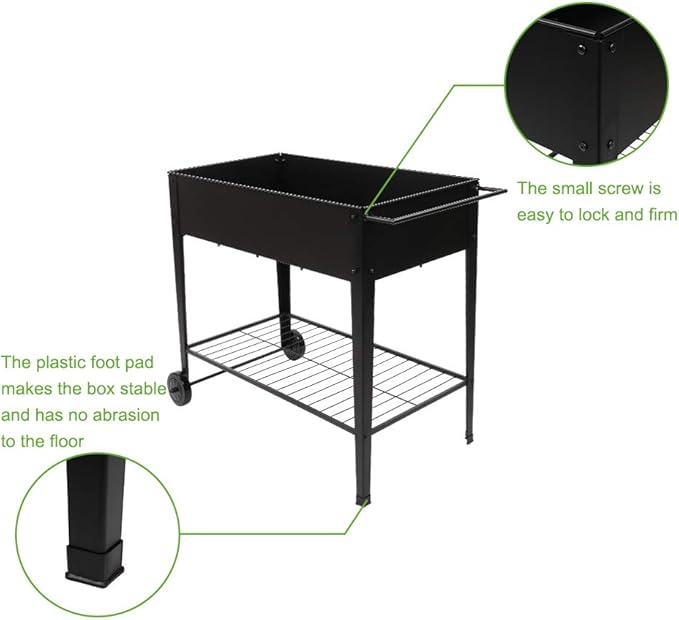 Planting Box with WheelsRaised Planter Box with Legs Outdoor Metal Elevated Garden Bed On Wheels for Vegetables Flower Herb PatioBlack