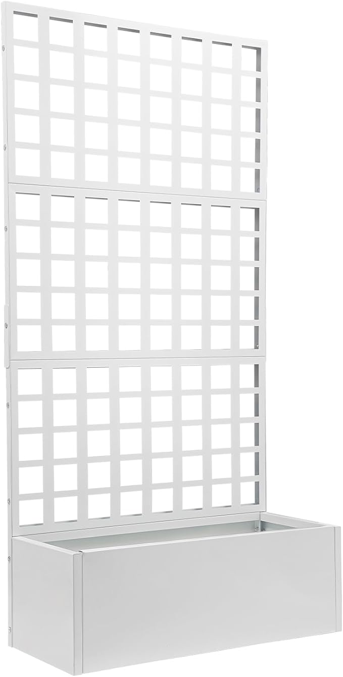 Metal Planter with Trellis Outdoor Raised Garden BedTrellis Planter Box Privacy Screen for Climbing Plants Flowers Vegetables Fruits 35x16x71in (White)