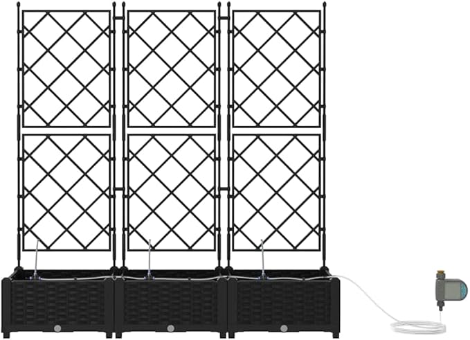 3 Pcs Black Steel Garden Planter Box Set 47.2 x 15.7 x 49.6 in Modern Raised Outdoor Planter with Irrigation for Patio Balcony Yard