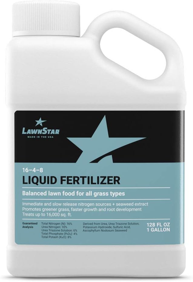Balanced 16-4-8 Nutrient Liquid Fertilizer (1 Gallon) - Premium Lawn Food NPK with Added Seaweed Extract Treats Common Deficiencies Safe for All Grass Types