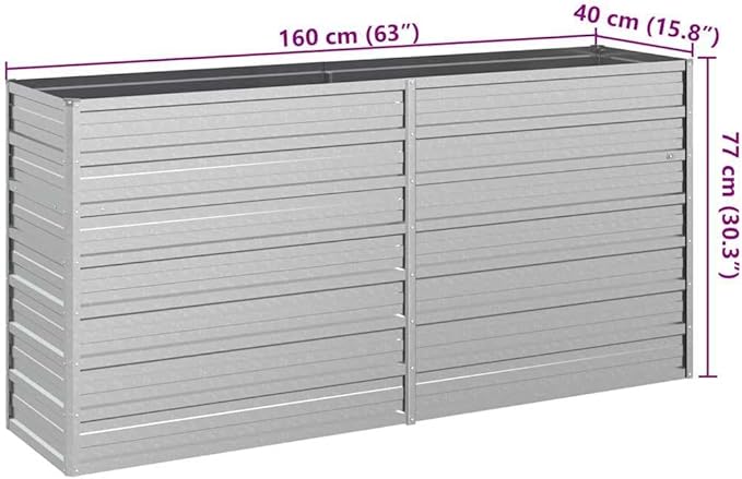 Garden Raised Bed Silver Galvanized Steel 63.0 x 15.7 x 30.3 Inch Outdoor Planter Durable Metal for Vegetables Flowers Herbs