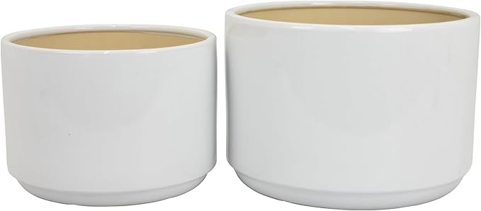 Accent Planter Set of 2 Wide Base White Ceramic