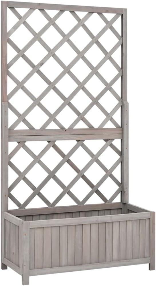Decorative Garden Raised Bed Vegetable Planting pots Garden Trellis Planter Gray 27.6x11.8x53.1 Solid Firwood for Growing Outdoor Plants Vegetables