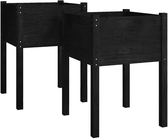 Garden PlantersGreenhouse PlanterDecorative Patio PlantersPatio Raised BedsVegetable PlantersHerb Plantersfor HerbsFruitsDeep-rooted vegetables2 pcs Black 19.7x19.7x27.6 Solid Wood Pine