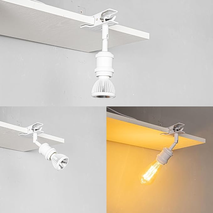 Clip Mount 5.9Ft Plug in Timing Cord Plant Light Full Spectrum White Light White E26 Base Adjusted Angle Simple Metal Clamp Light for Indoor Plants