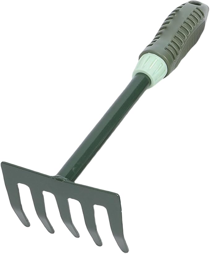 Fockety Gardening Tool Kit 5 Tines Rake and Dual Head Hoe Heavy Duty Garden Hand Tools Set with Storage Bag for Planting Weeding Digging Gifts for Women Men