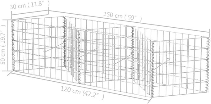 Gabion Raised Bed Steel Gabion Basket Post/Planter Raised Vegetable Bed Outdoor Steel Garden Decoration Galvanized Steel 47.2x11.8x19.7