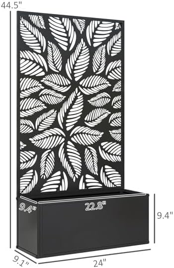 Metal Raised Garden Bed with Trellis Galvanized Planter Metal Planter Box with Trellis 24 L x 9.1 W x 44.5 H (Leaves)