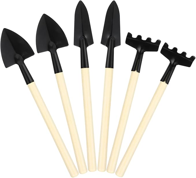 Yardwe 24pcs Mini Gardening Tools Set - Miniature Rake Trowel and Shovel with Smooth Wood Handle for Planting Transplanting and Bonsai Care