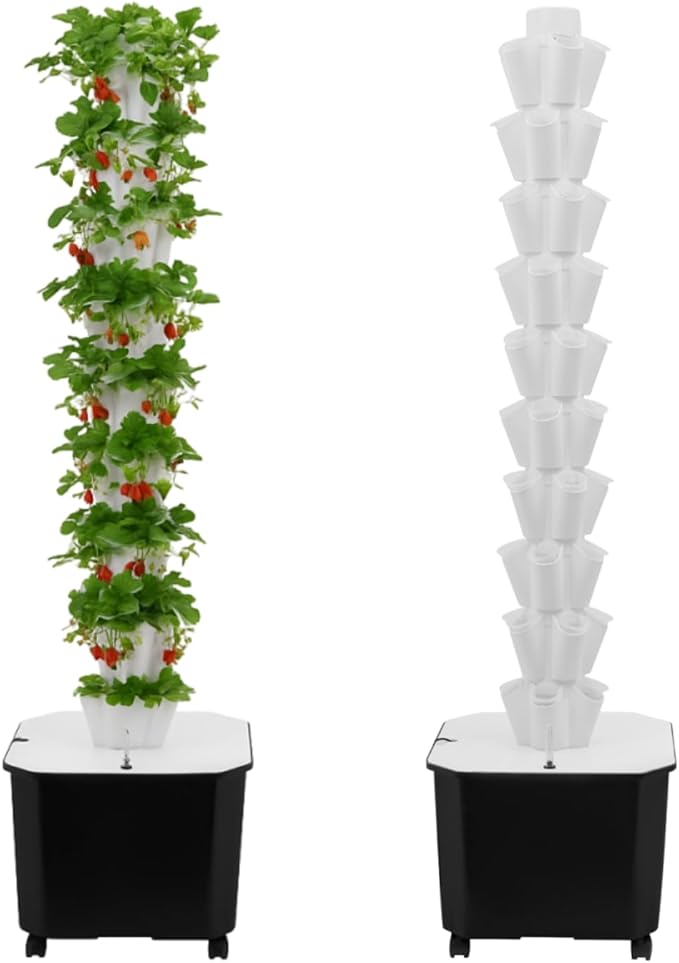 Hydroponic Growing System Kit with Wheels 10 Layer 50 Pods Indoor Hydroponic Tower with Timer and Pump System Plants Germination Kit for Herbs Vegetable Strawberries Lettuce