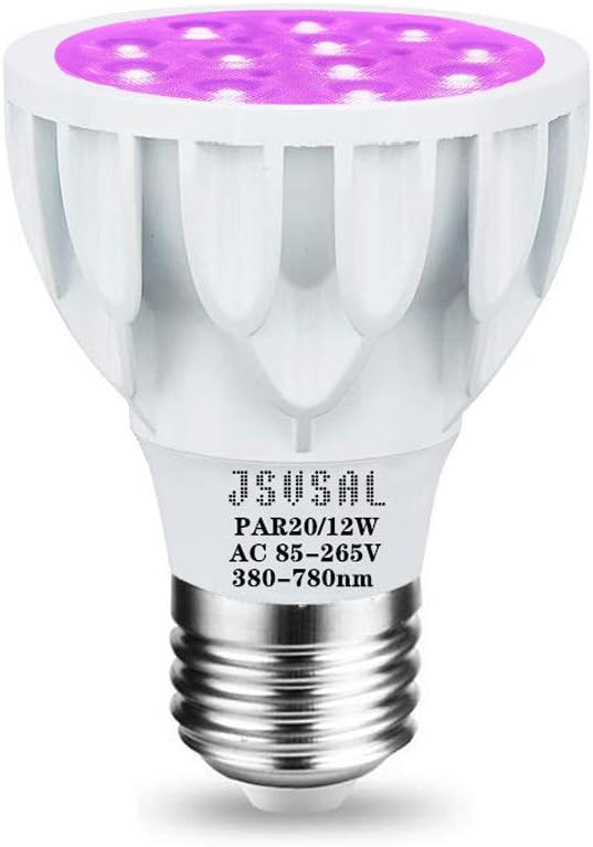 (1-Pack Dimmable 12W Plant Grow Light BulbFull Spectrum Grow LampPAR20 E26 Base AC 85-265V 60W Equivalent LED Grow Light Bulb