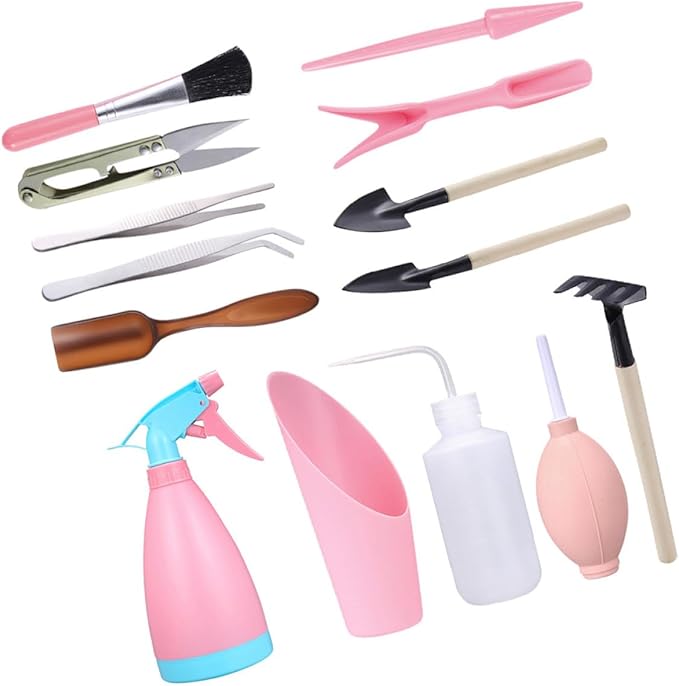 TOYANDONA 14pcs Succulent Planting Hand Tools Set with Transplanting Bonsai Tools Mini Garden Shovels for Potted Plants and Flower Gardening Random Color