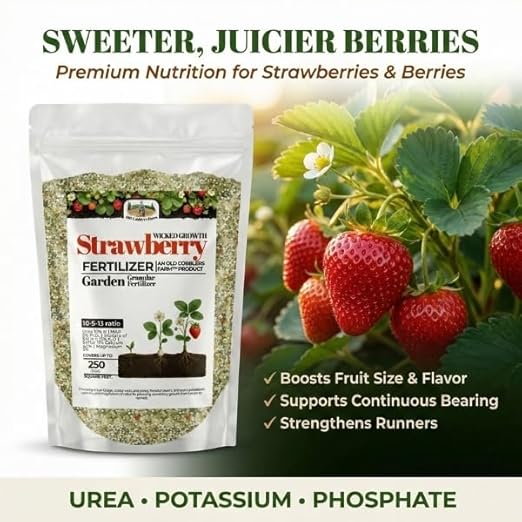 Old Cobblers Farm™ Wicked Growth Strawberry Fertilizer with Micronutrients-Enhances Soil Health &amp Berry Yield - Slow-Release Nutrients for Robust Growth-for Home Gardens (5/10/15/20lbs) (15 lbs)