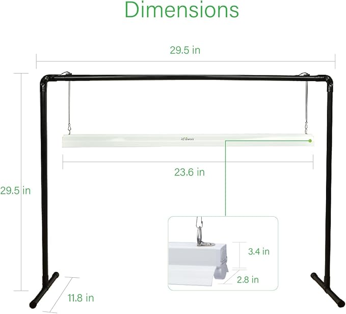 2 feet LED Grow Light Stand for SeedlingIron Pipe Framewith Natural White Light Full Spectrum LED Plant Growing Lamp Light Height Ajustablewith Timer Outlet